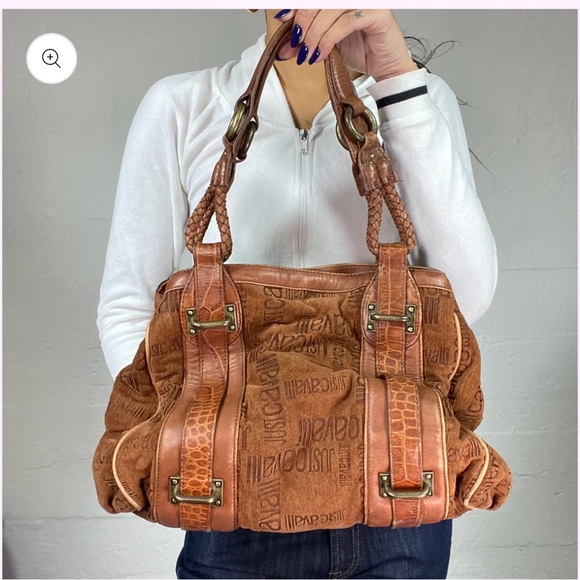 Vintage 2000's Just Cavalli Brown Maxi Leather Shoulder Bag - Picture 1 of 8